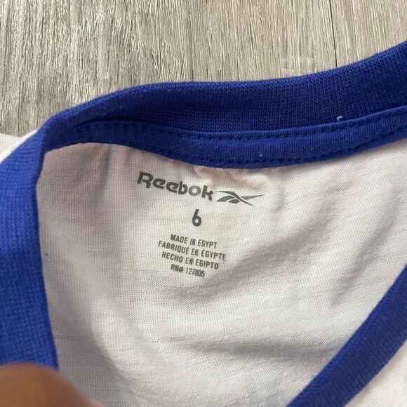 Reebok Boy’s White Blue Logo Cotton Blend Crewneck Short Sleeve Tee Size 6 - Picture 5 of 10